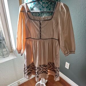 Madewell Beige Mini Dress with brown Accents. Hippie. Bohemian, corduroy